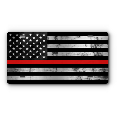 First Responder Vanity Aluminum License Plate - Thin Red Line Distressed