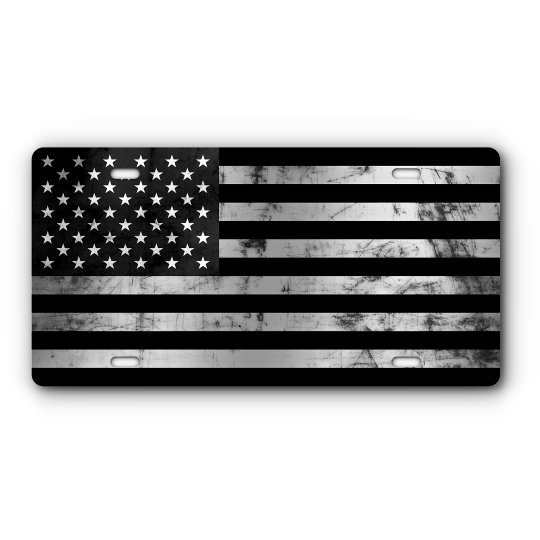 Vanity Distressed Aluminum License Plate - Black & Stainless