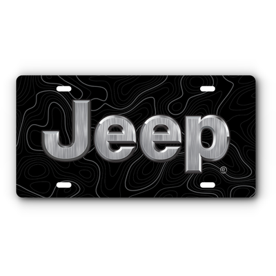 Jeep Topographical Vanity Aluminum License Plate - Black