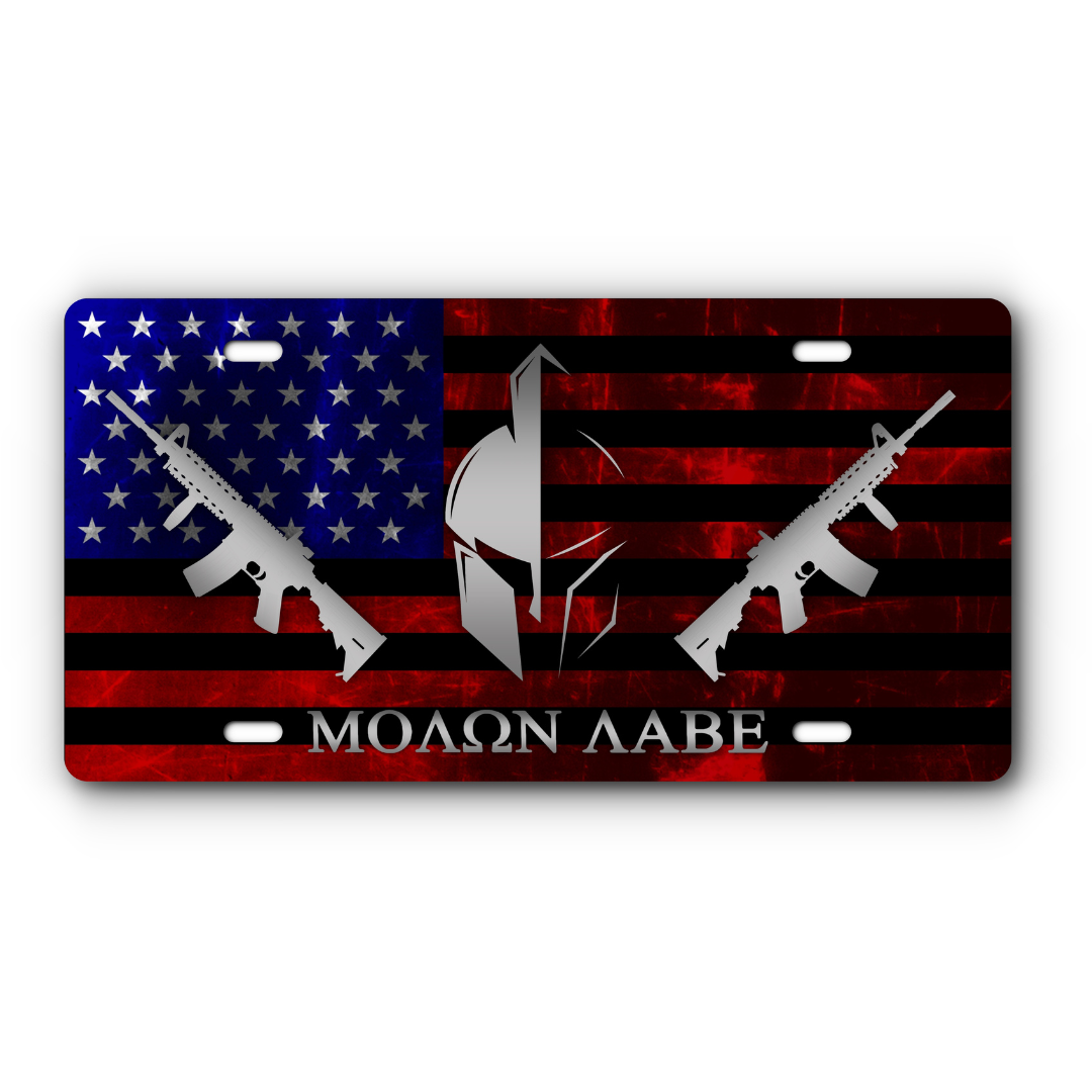 Molon Labe Vanity Aluminum License Plate - Come and Take It - Color Flag