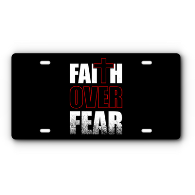 Fiath Over Fear Vanity Aluminum License Plate - Black