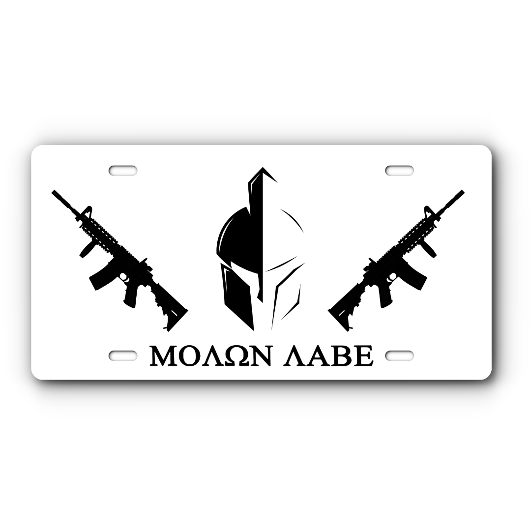 Molon Labe Vanity Aluminum License Plate - Come and Take It - Black & White