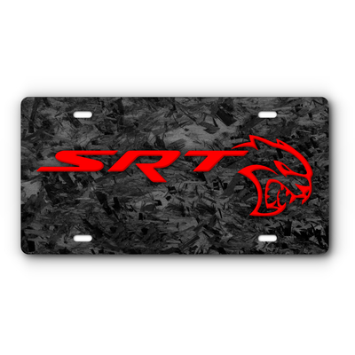 SRT Hellcat Vanity Aluminum License Plate - Simulated Forged + Red