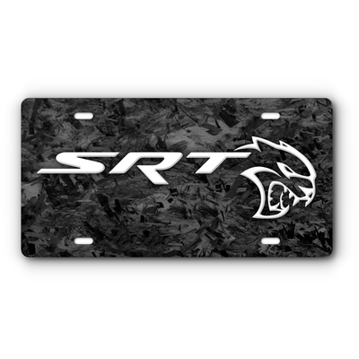 SRT Hellcat Vanity Aluminum License Plate - Simulated Forged + White