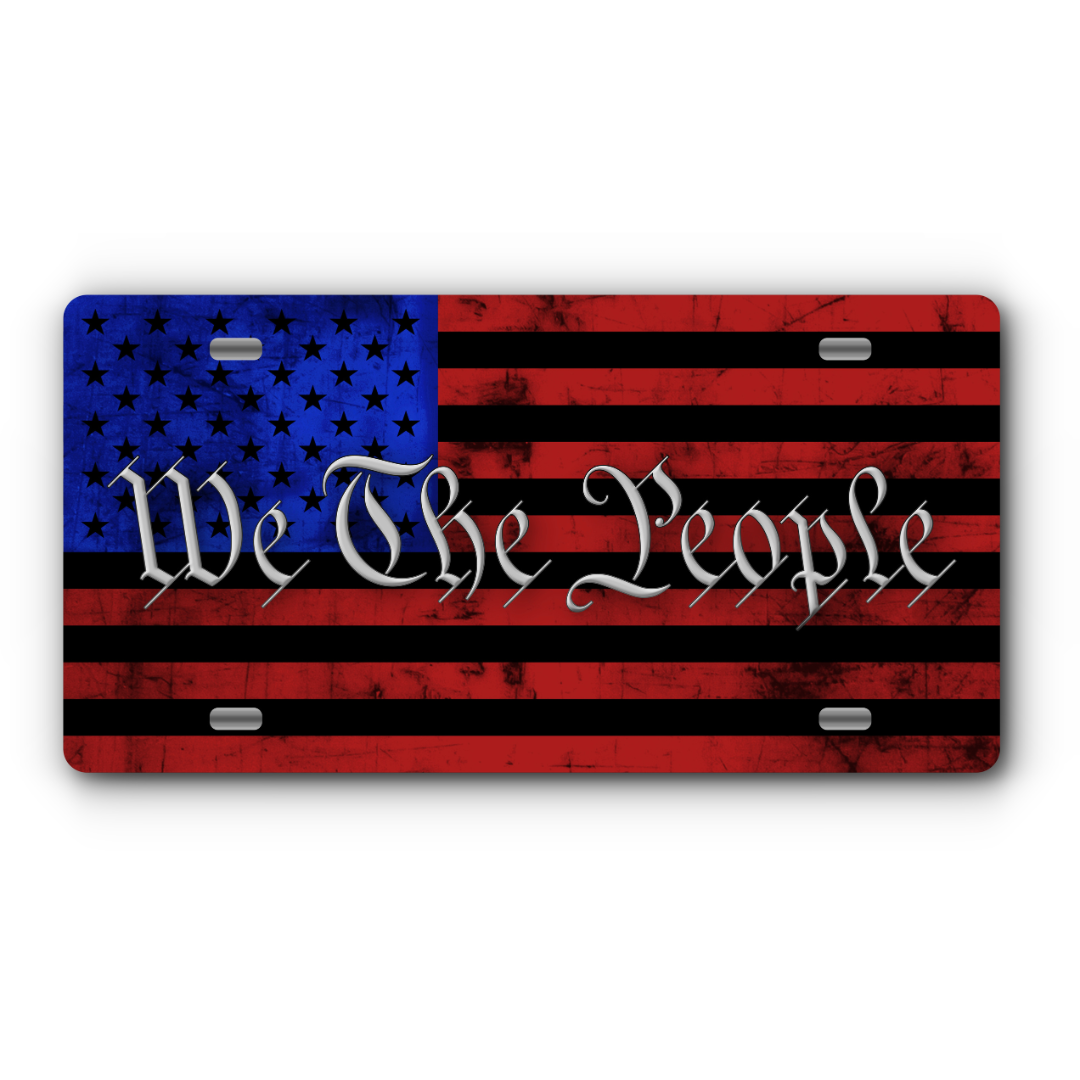 We The People Vanity Aluminum License Plate - Red & Blue