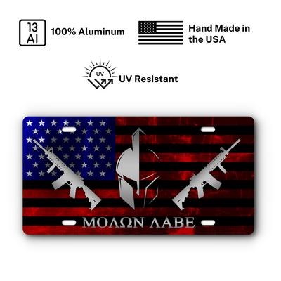 Molon Labe Vanity Aluminum License Plate - Come and Take It - Color Flag