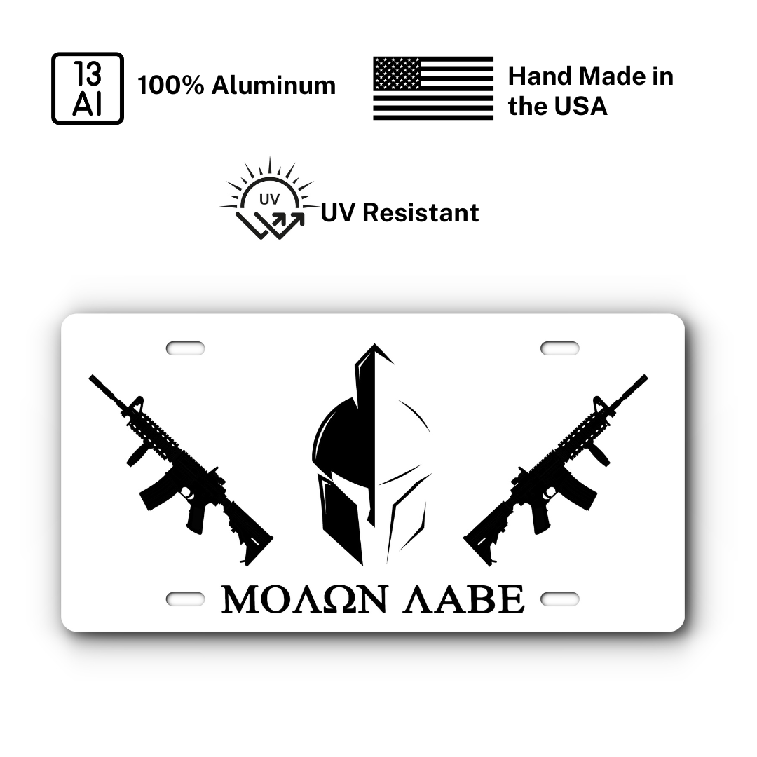 Molon Labe Vanity Aluminum License Plate - Come and Take It - Black & White