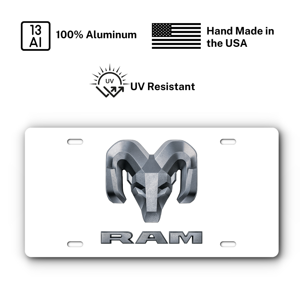 RAM Vanity Aluminum License Plate - White