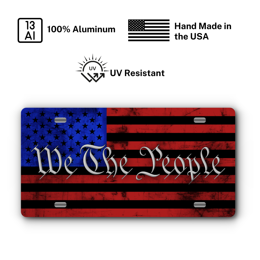 We The People Vanity Aluminum License Plate - Red & Blue