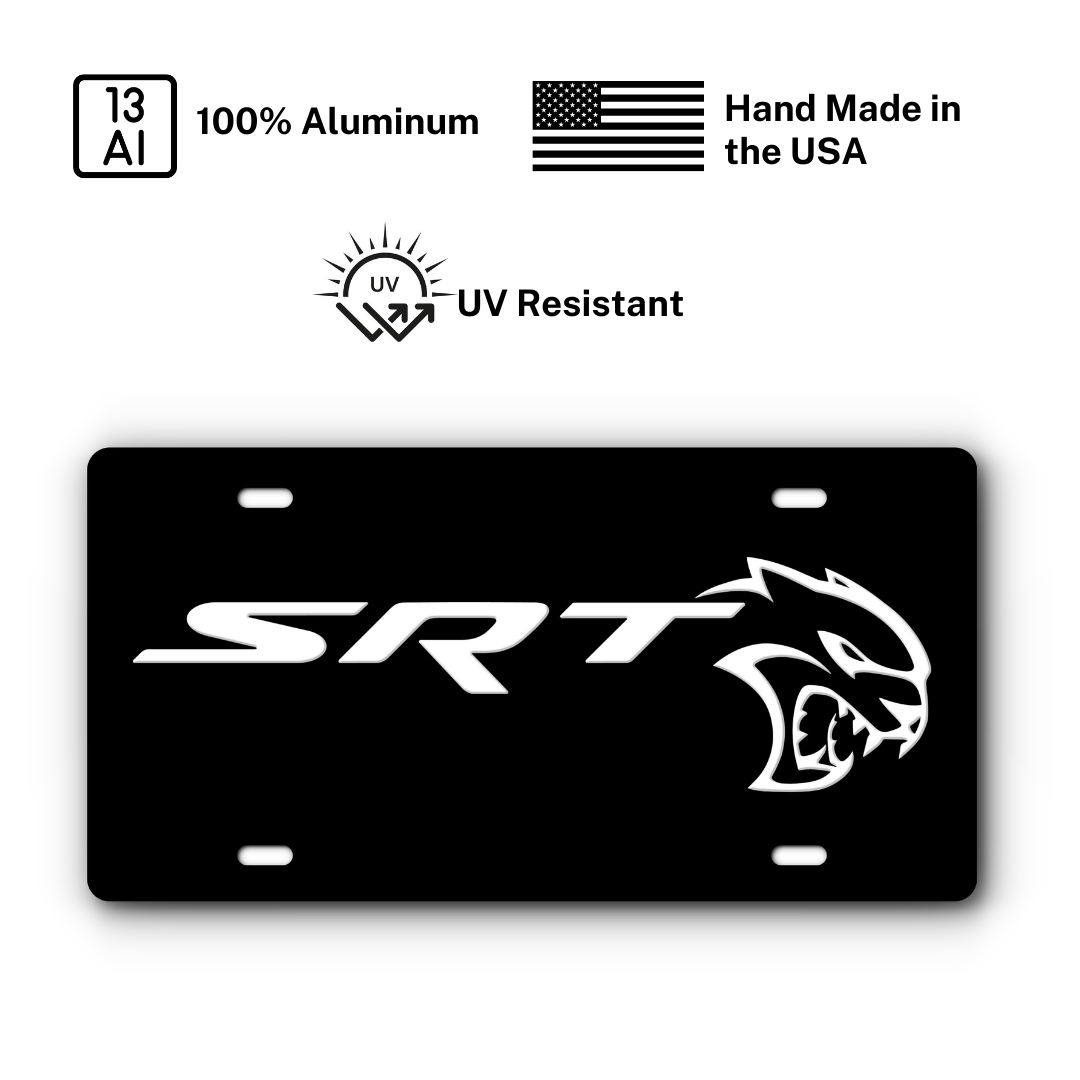 SRT Hellcat Vanity Aluminum License Plate - Black & White