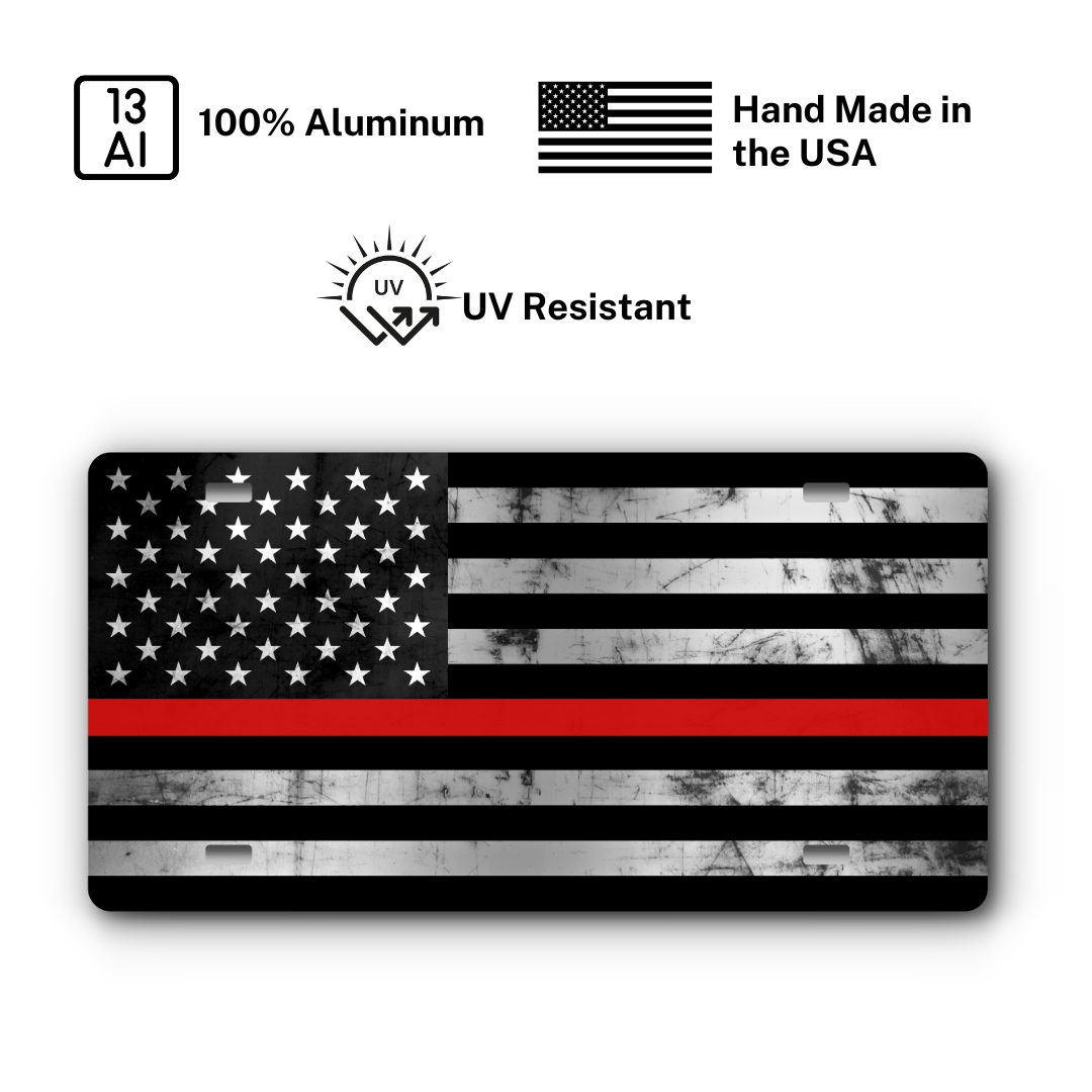 First Responder Vanity Aluminum License Plate - Thin Red Line Distressed