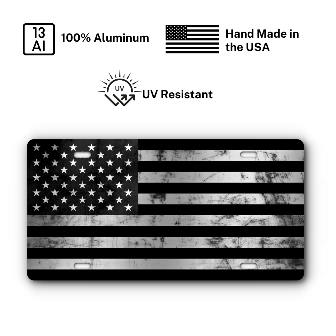 Vanity Distressed Aluminum License Plate - Black & Stainless