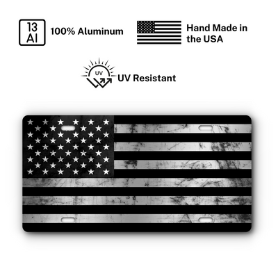 Vanity Distressed Aluminum License Plate - Black & Stainless