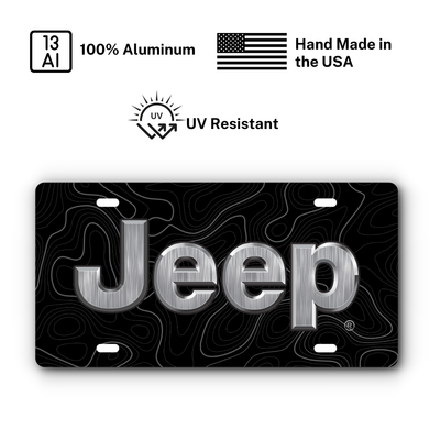 Jeep Topographical Vanity Aluminum License Plate - Black