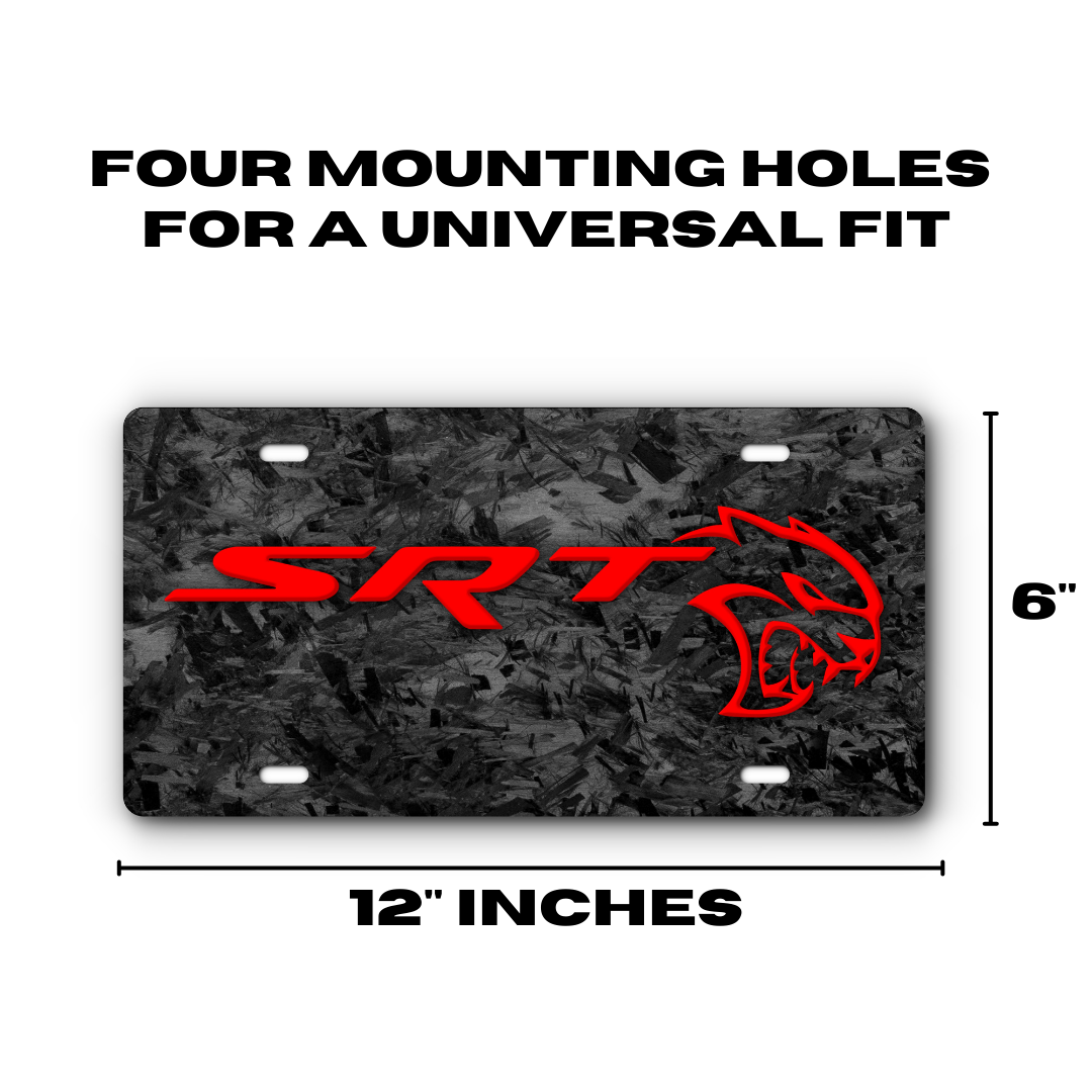 SRT Hellcat Vanity Aluminum License Plate - Simulated Forged + Red