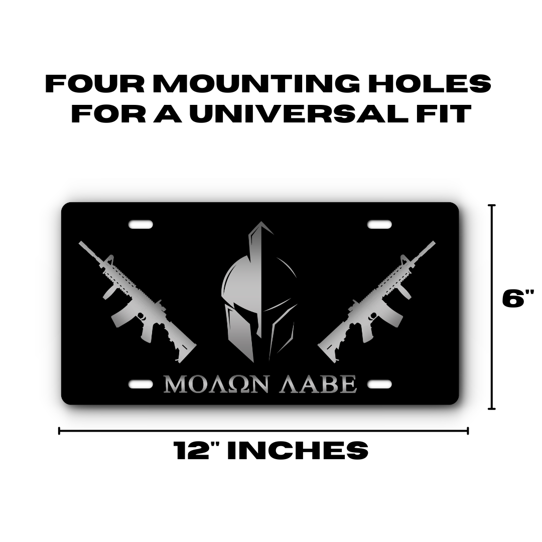 Molon Labe Vanity Aluminum License Plate - Come and Take It - Black & Stainless Steel