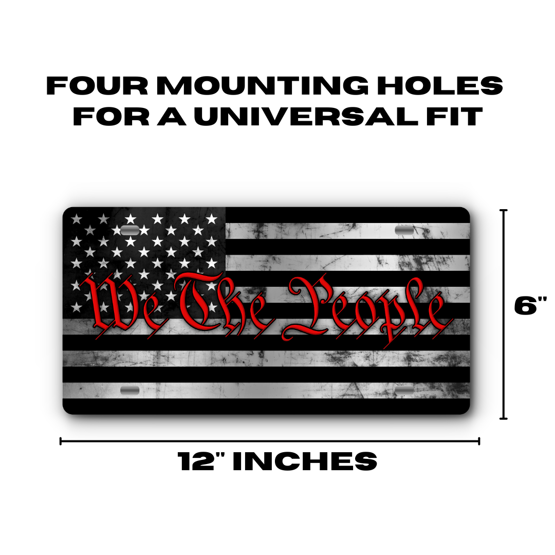 We The People Vanity Aluminum License Plate - Stainless & Red