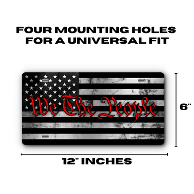 We The People Vanity Aluminum License Plate - Stainless & Red