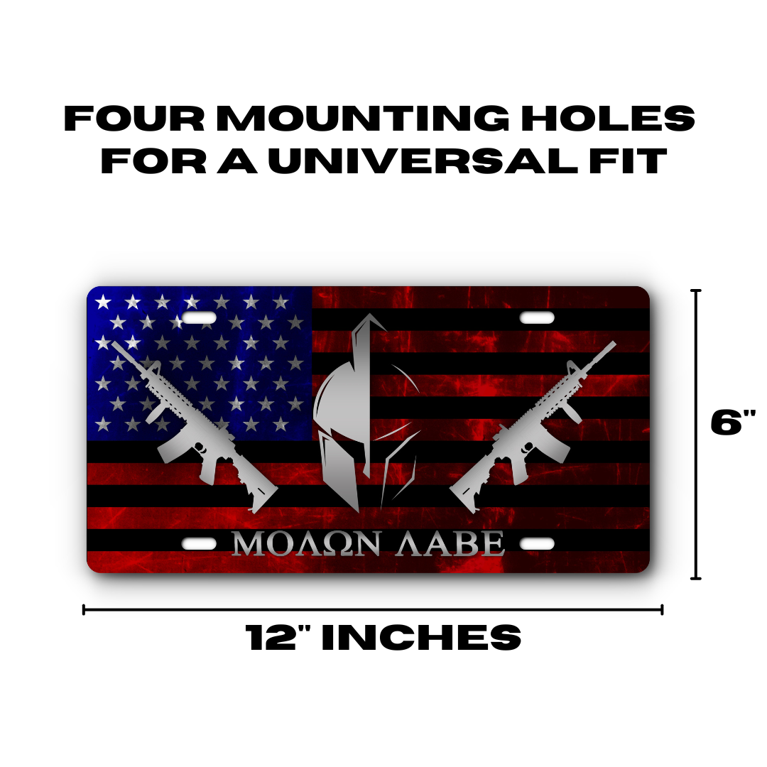 Molon Labe Vanity Aluminum License Plate - Come and Take It - Color Flag