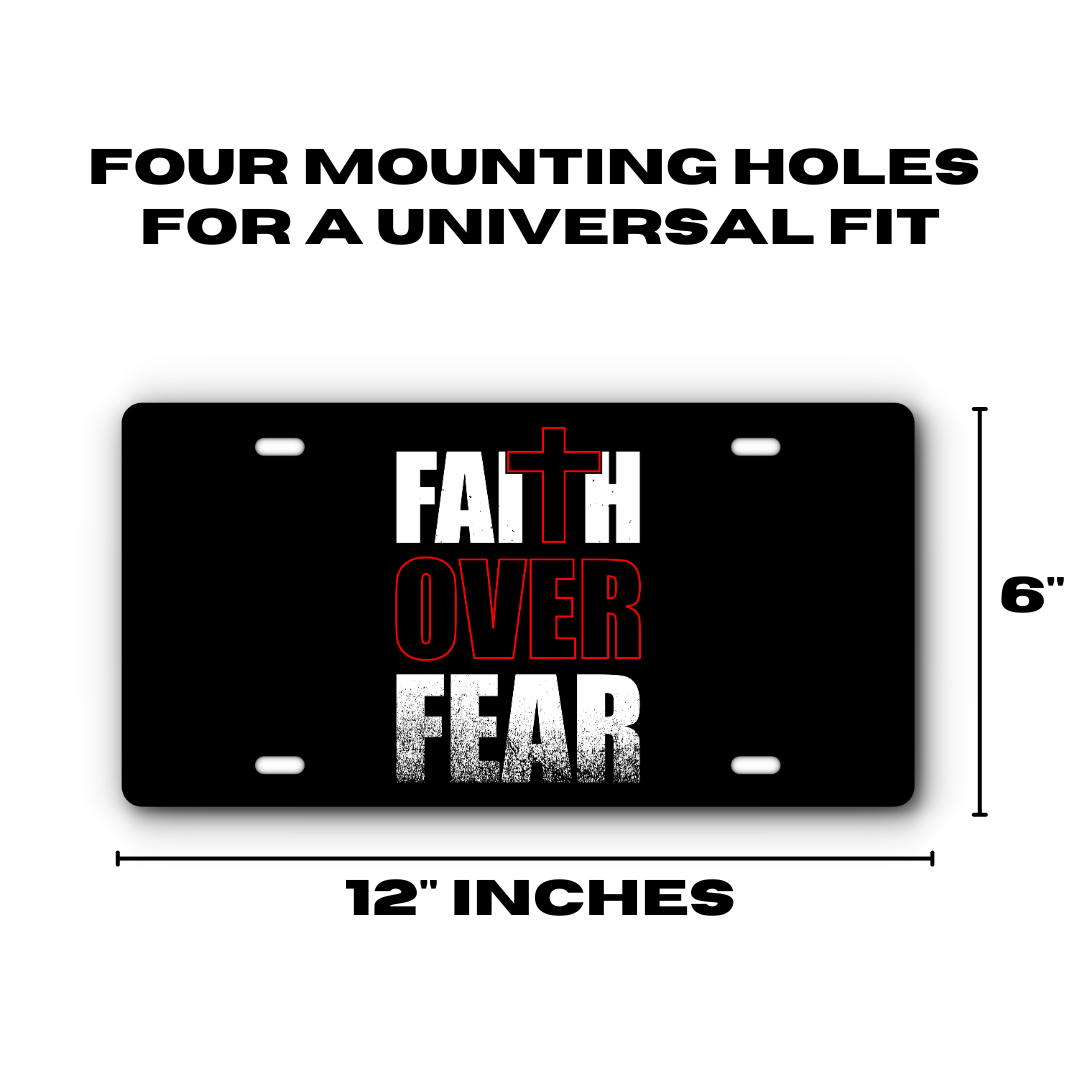 Fiath Over Fear Vanity Aluminum License Plate - Black