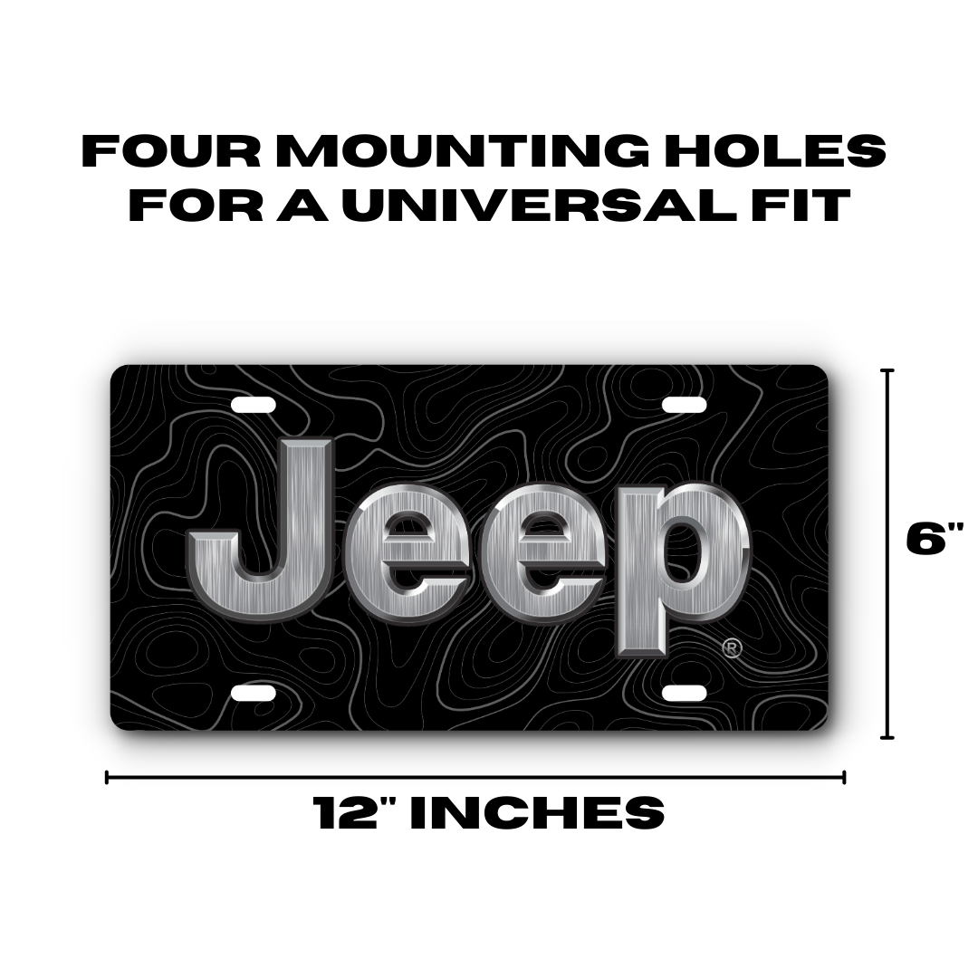 Jeep Topographical Vanity Aluminum License Plate - Black