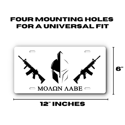 Molon Labe Vanity Aluminum License Plate - Come and Take It - Black & White