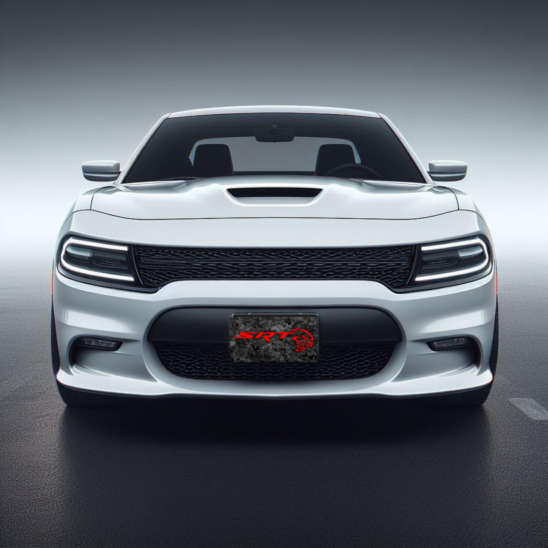 SRT Hellcat Vanity Aluminum License Plate - Simulated Forged + Red