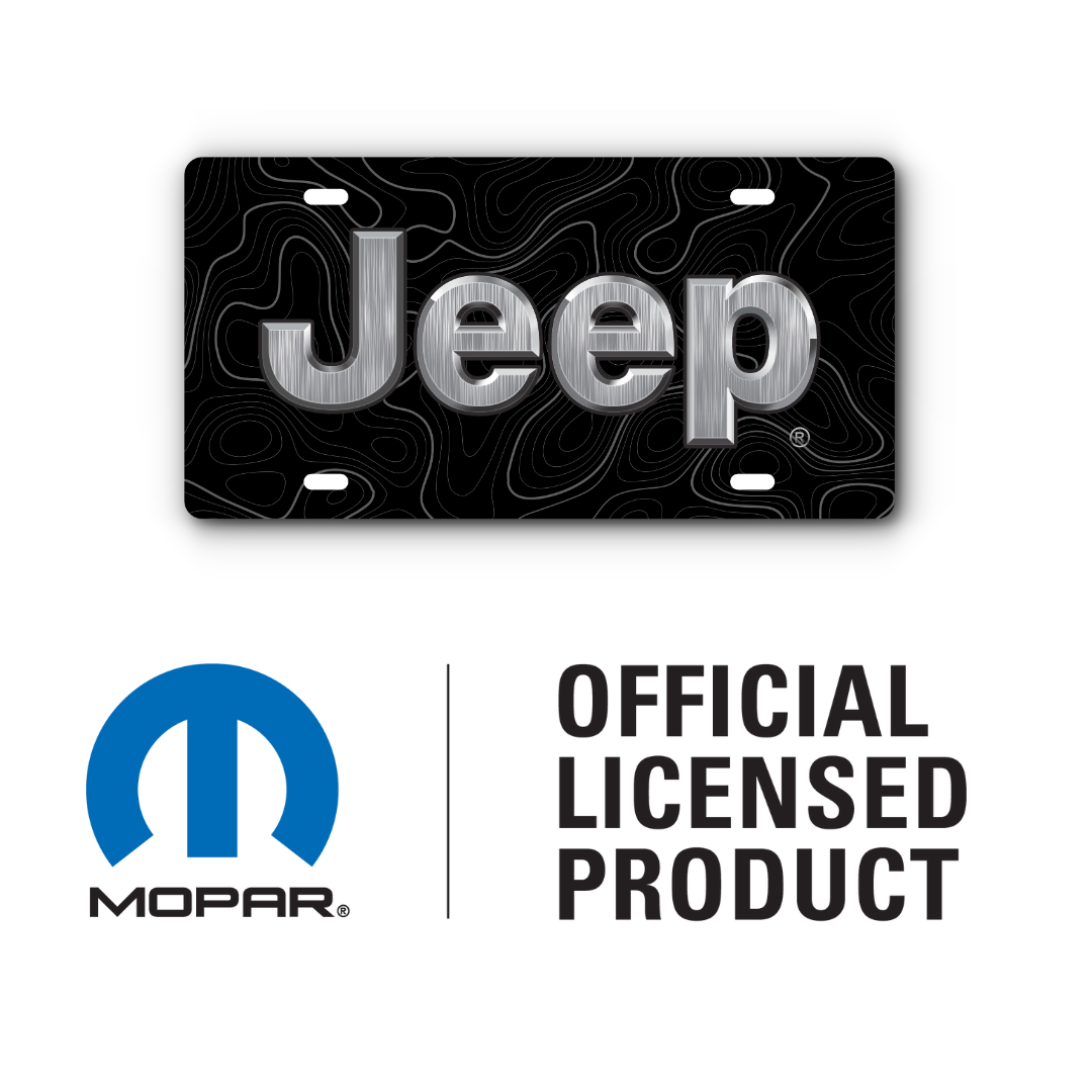 Jeep Topographical Vanity Aluminum License Plate - Black